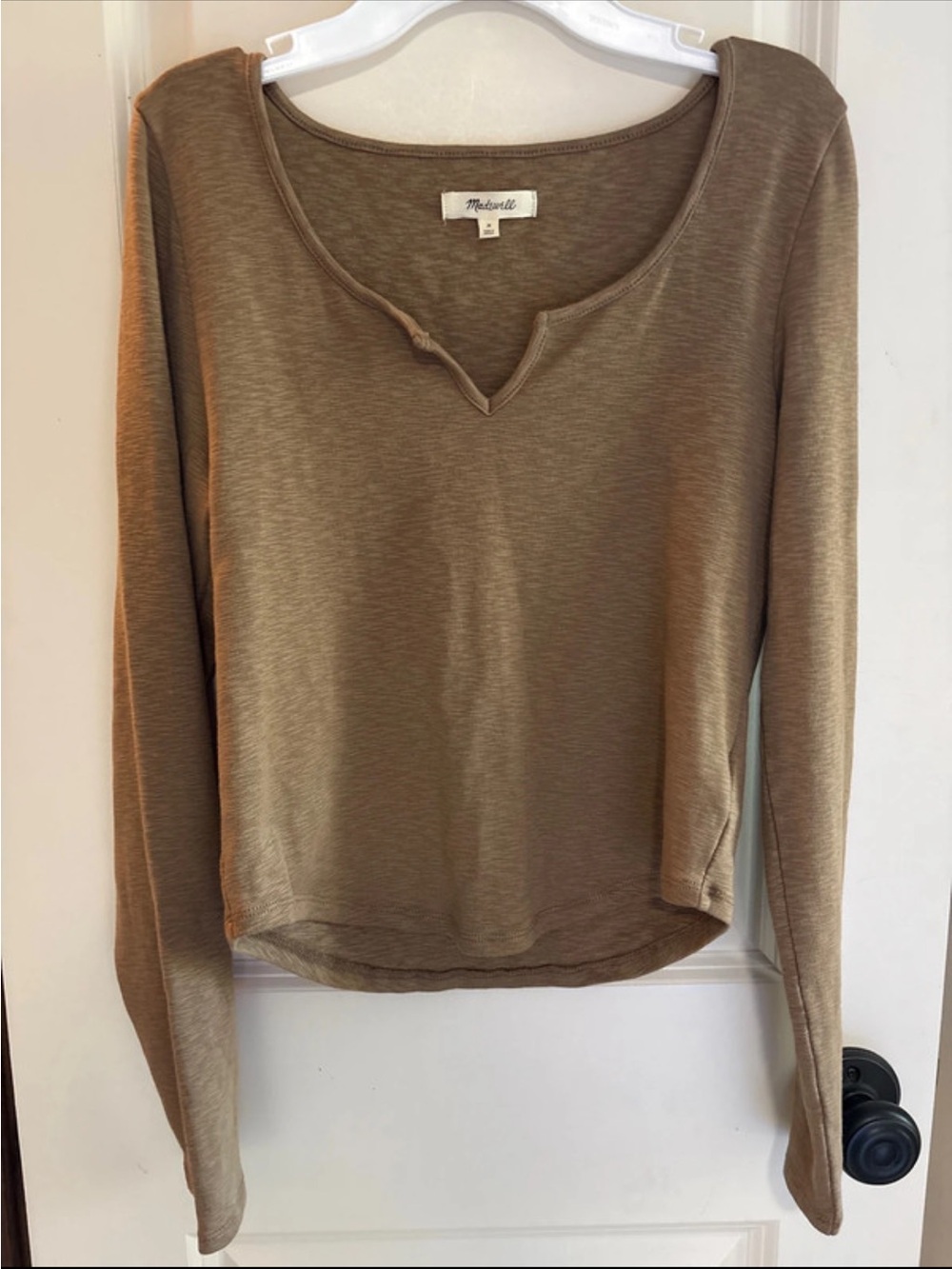 Madewell Notch-Neck Long Sleeve Top in Taupe